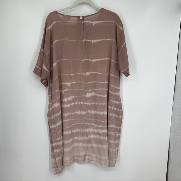 Pure Jill Tie-Dye Print Roundneck Short Sleeve Back Button Multicolor Tunic Top - Picture 9 of 16